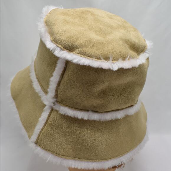 Y2K vintage Gymboree beige faux suede & pink fur lined bucket hat for girls XL - Picture 2 of 7